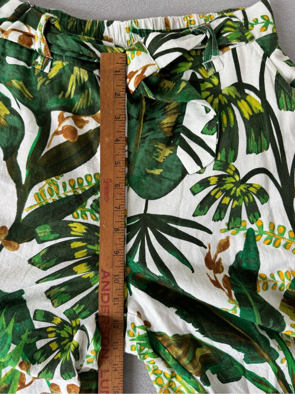 Joie Tropical Print Linen Blend Wide Leg Crop Pants Tie Waist Green White Size M - Picture 8 of 14